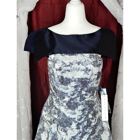 KAY UNGER KIANA Formal Dress Maxi GOWN POCKETS JACQUARD BLUE SPARKLE Size 4 - Picture 4 of 10